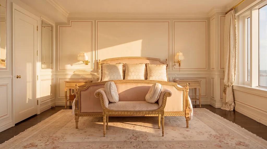 The Visionaire — sunlit primary bedroom and seating